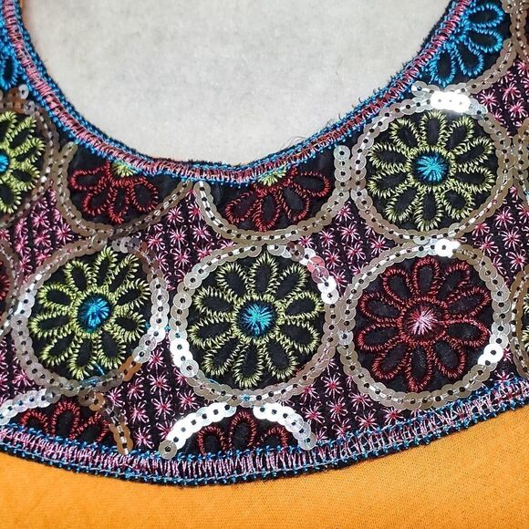 TEN Design Neon Tangerine Sequin Floral Embroidered Trapeze Dress Small - Picture 6 of 15